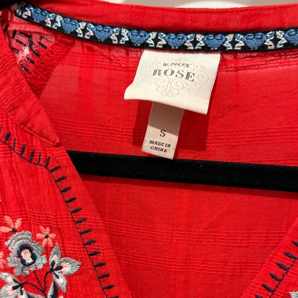 Red Embroidered Flutter-Sleeve Dress - Picture 2 of 5